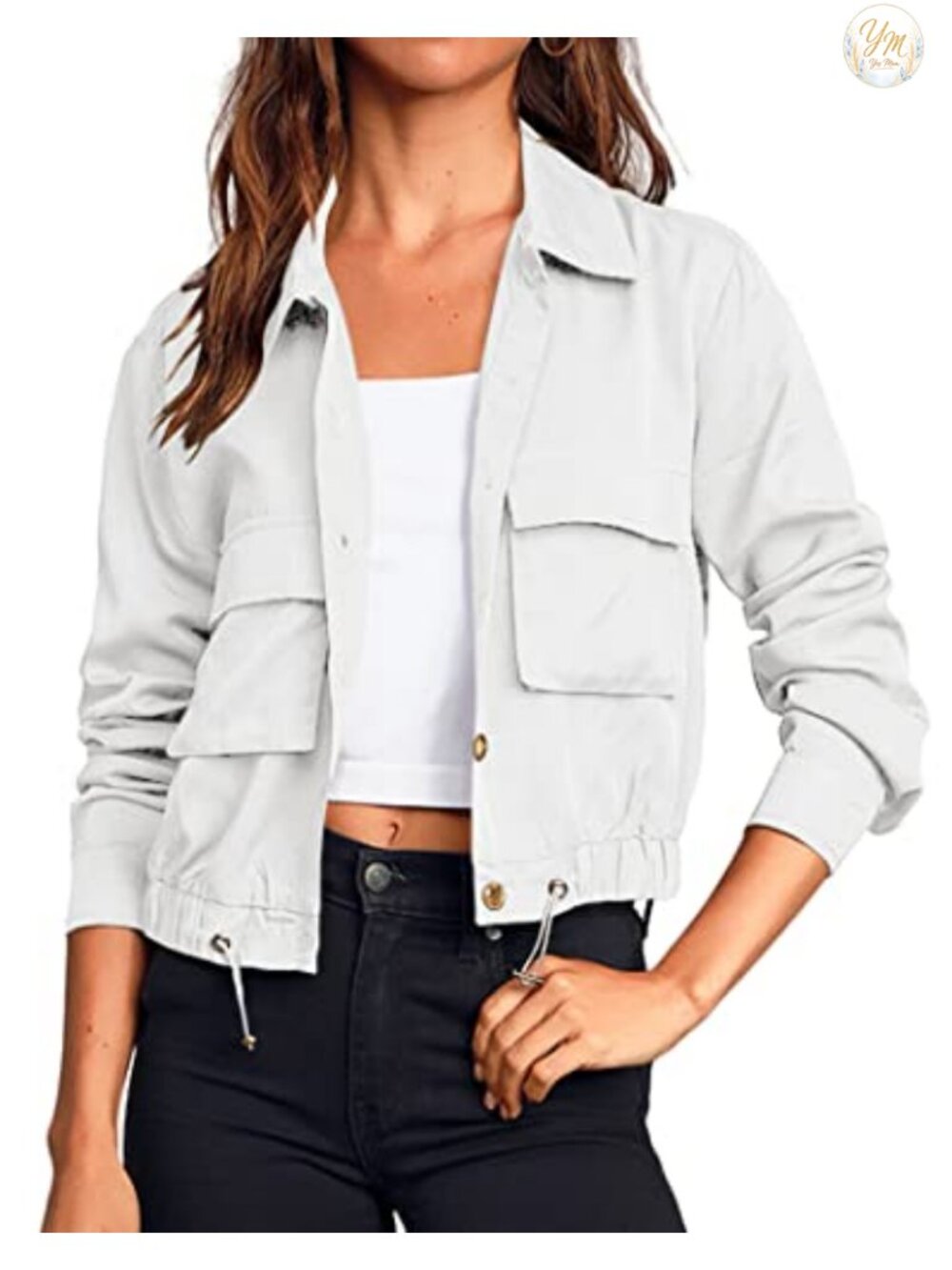 Women's Cropped Military Utility Jacket Lightweight Casual Anorak